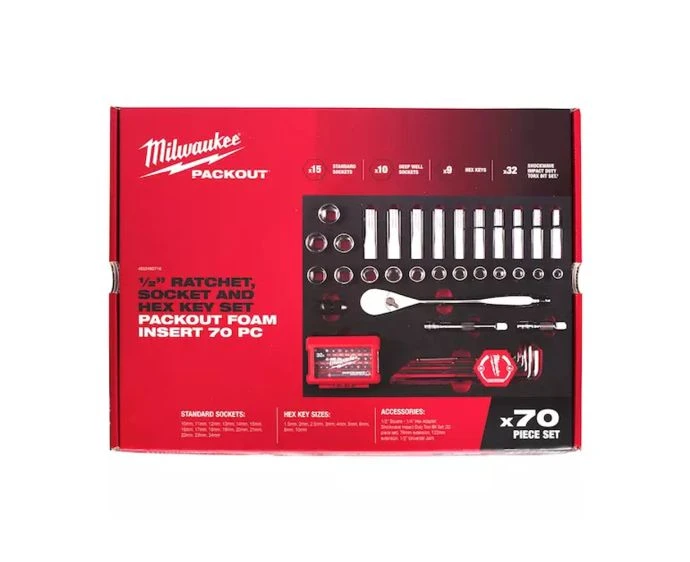 Milwaukee 4932480716 Packout 70 Piece Ratchet & Socket Foam Insert Set