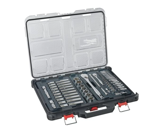 Milwaukee 4932493661 63 Pieces Packout 1/4" & 1/2" Drive Ratchet & Socket Set