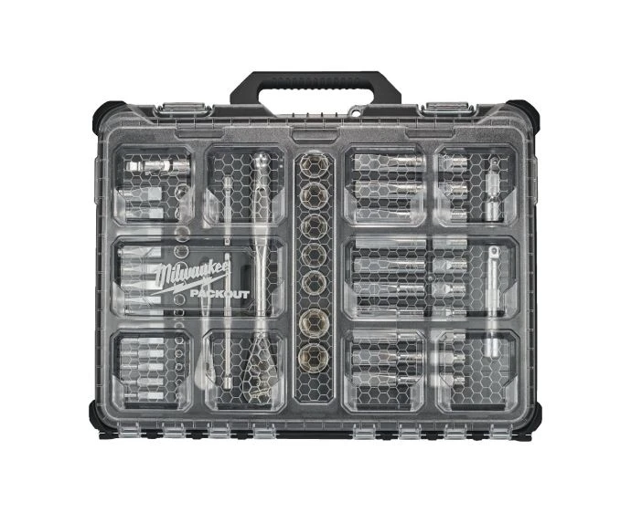 Milwaukee 4932493661 63 Pieces Packout 1/4" & 1/2" Drive Ratchet & Socket Set
