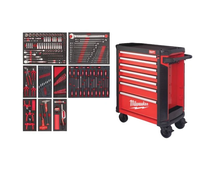 Milwaukee 4932498187 206 Pieces Toolguard Filled 30" / 78 CM 7-Drawer Steel Storage Rolling Cabinet UK Standard Version