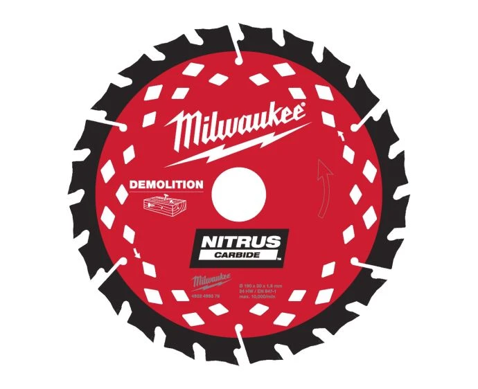 Milwaukee 4932499376 NITRUS Circular Saw Demolition Blade CSB P WD 190mm x 30mm x 1.6mm 24T ATB