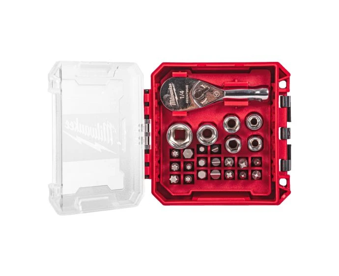 Milwaukee 4932499470 25 Pieces 1/4" Drive Compact Ratchet Set In Packout Compatible Box