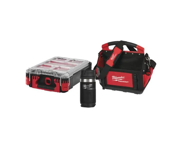 Milwaukee Packout Compact Organiser, Tote Tool Bag With 355ml Black Bottle Tumbler | 4932500654