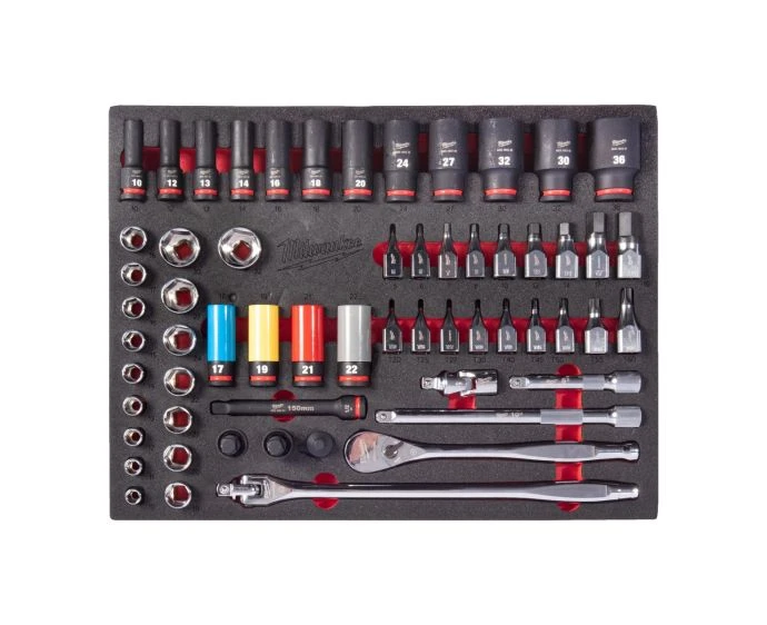 Milwaukee 4932500757 60 Pieces 1/2″ Ratchet & Impact Socket Set In Foam Insert