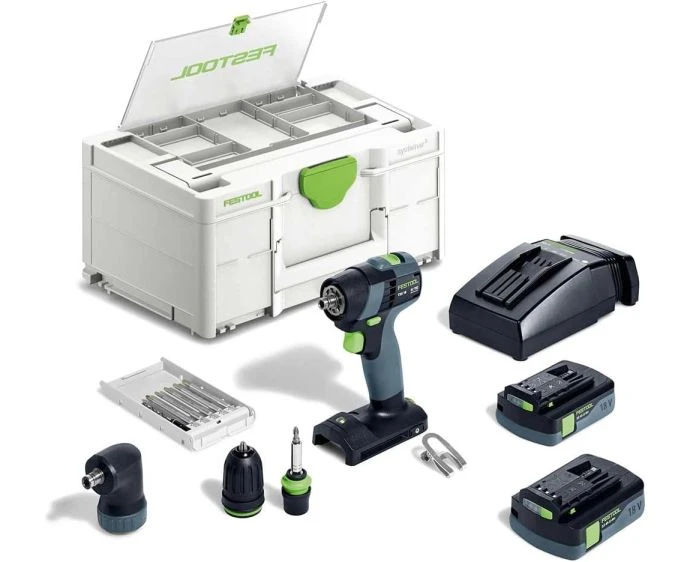 Festool Cordless Drill TXS 18 C 3,0-Set 2 X 3.0Ah Batteries, Charger, 6 Piece Bit Set With Case | 576900