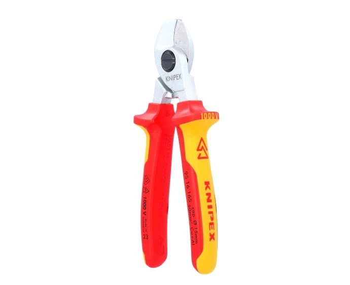 KNIPEX 95 16 165 Cable Shears insulated with multi-component grips, VDE-tested chrome-plated 165 mm