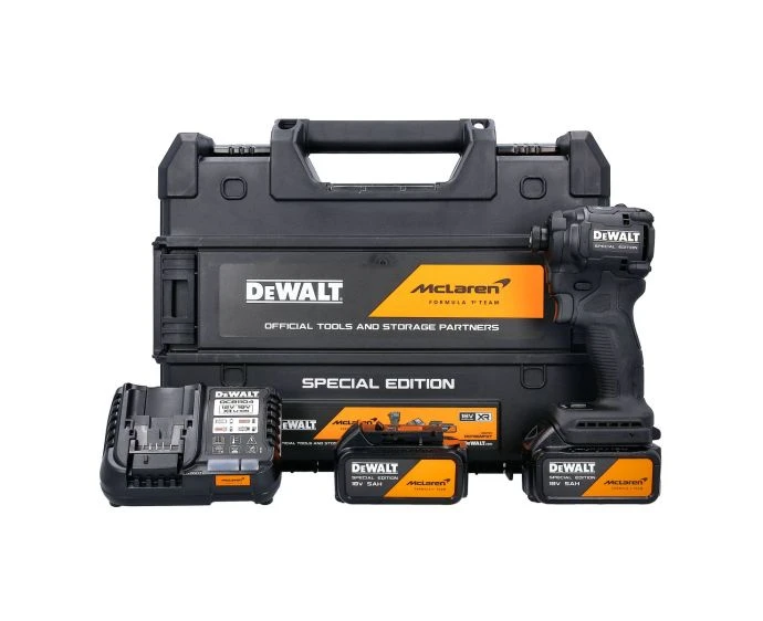 DeWalt x McLaren F1 DCF86MP2T 18V XR Brushless Impact Driver with 2 x 5Ah Batteries, Charger & Case