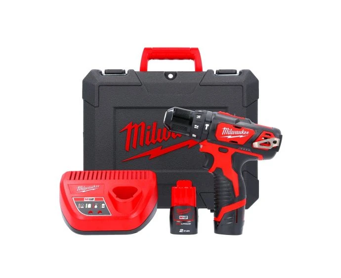 Milwaukee M12BPD-202C 12V Cordless Compact Combi Drill With 2 x 2.0Ah Batteries, Charger & Case
