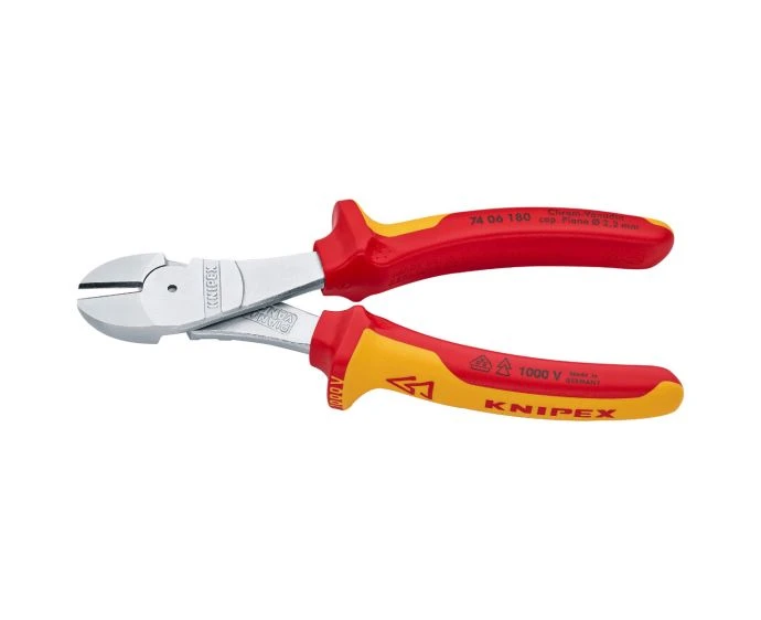 KNIPEX High Leverage Diagonal Cutter insulated with multi-component grips, VDE-tested chrome-plated 180 mm | 74 06 180