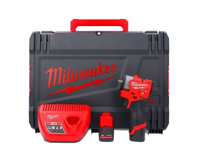 Milwaukee M12FSCIWF14-252X 12V M12 FUEL Sub Compact Cordless Brushless Impact Wrench 1/4" Friction Ring With 2 x 2.5Ah High Output Batteries, Charger & Case