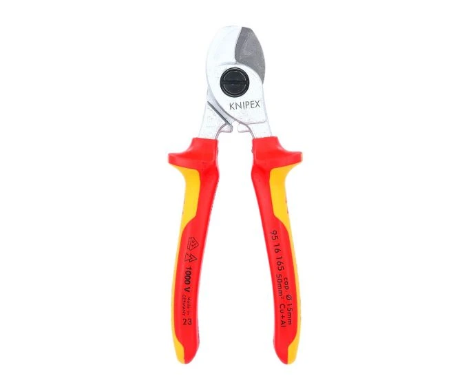 KNIPEX 95 16 165 Cable Shears insulated with multi-component grips, VDE-tested chrome-plated 165 mm