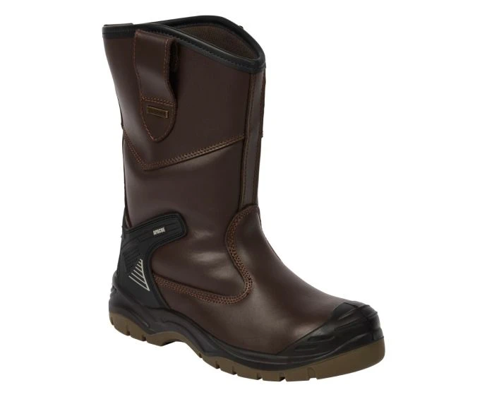 Apache AP305 Brown Leather Safety Rigger Boots - Waterproof - Size 10