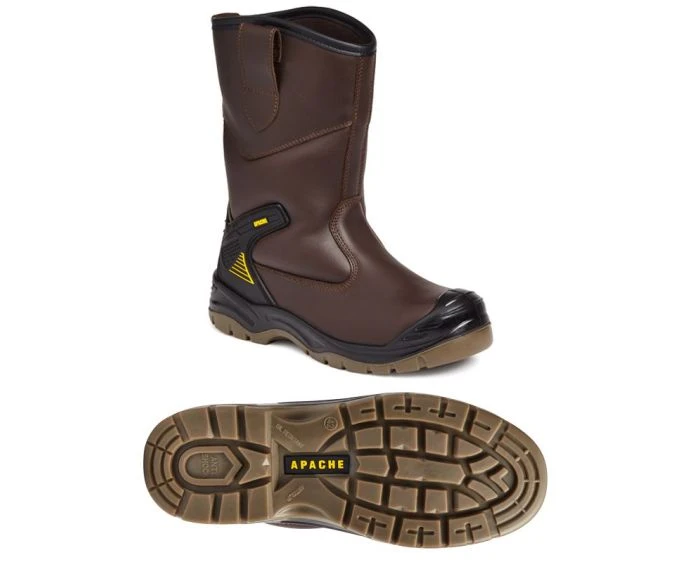 Apache AP305 Brown Leather Safety Rigger Boots - Waterproof - Size 7