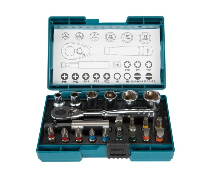 Makita B-54081 Screw Bit & 1/4" Hex Ratchet Socket Set - 21 Piece