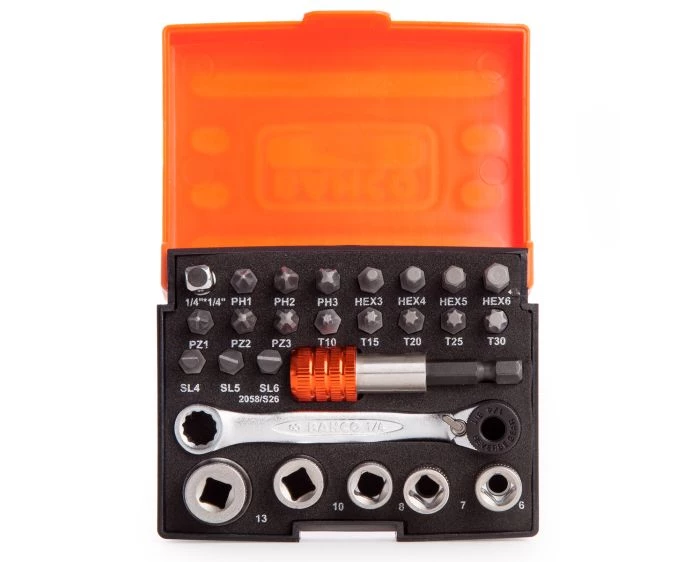 Bahco BAH2058S26 2058/S26 1/4" Ratchet Socket Bit Set 26 Piece