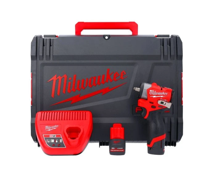 Milwaukee M12FSCIWF38-252X 12V M12 FUEL Sub Compact Cordless Brushless Impact Wrench 3/8" Friction Ring With 2 x 2.5Ah High Output Batteries, Charger & Case