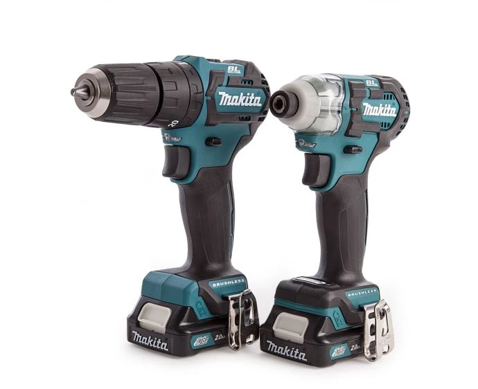 Makita CLX205AJ 12Vmax CXT Cordless Brushless Combi Drill & Impact Driver Twin Pack With 2 x 2.0Ah Batteries, Charger & Case