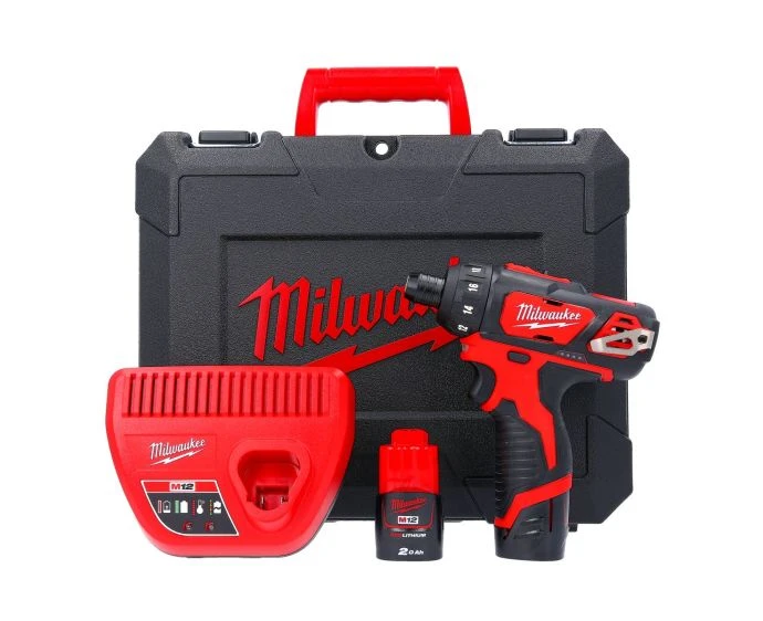 Milwaukee M12BD-202C 12V M12 Compact Screwdriver With 2 x 2.0Ah Batteries, Charger & Case