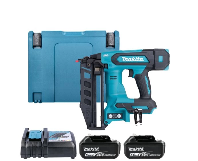 Makita DBN601RTJ 18V LXT 16Ga Finishing Cordless Brushless Nailer With 2 x 5.0Ah Batteries, Charger & Makpac Carry Case