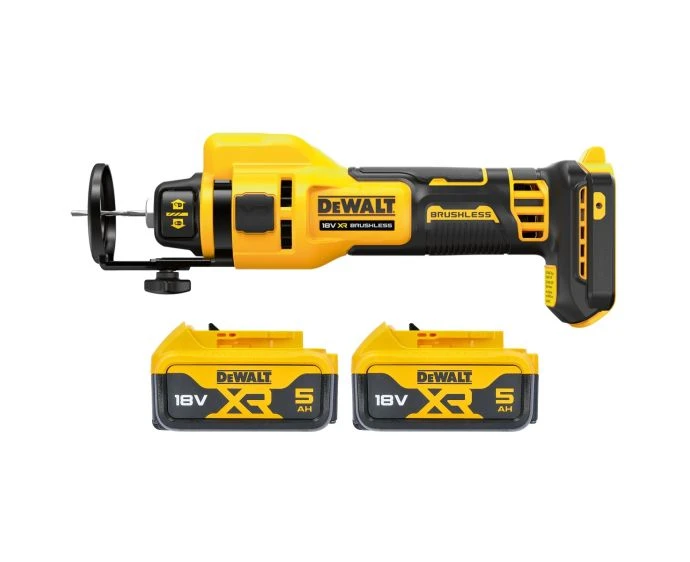 DeWalt DCE555 18V XR Cordless Brushless Drywall Cut-Out Tool With 2x 5Ah Batteries