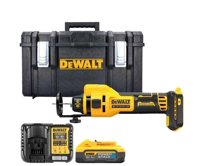 DeWalt DCE555 18V XR Cordless Brushless Drywall Cut-Out Tool With 1x 5Ah Powerstack Battery, Charger & 1.0 DS300 Case