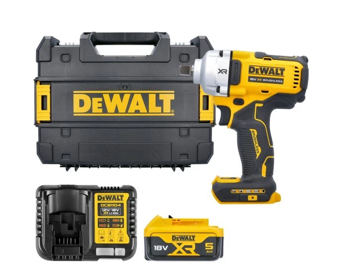 DeWalt DCF892 18V XR 1/2" Cordless Brushless Detent Pin Impact Wrench With 1 x 5Ah Battery, Charger & Case