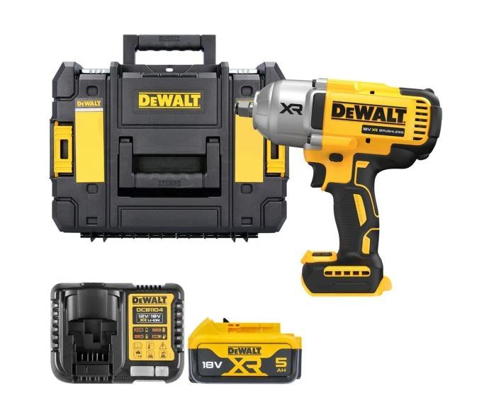 DeWalt DCF900 18V XR Cordless Brushless 1/2" High Torque Impact Wrench With 1 x 5.0Ah Battery, Charger & TSTAK II Case