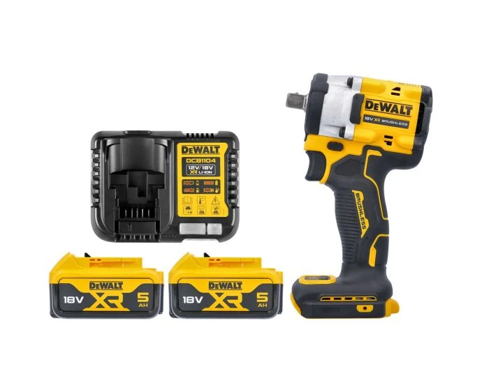 DeWalt DCF922 18V XR Cordless Brushless 1/2" Detent Pin Impact Wrench with 2 x 5.0Ah Batteries & Charger