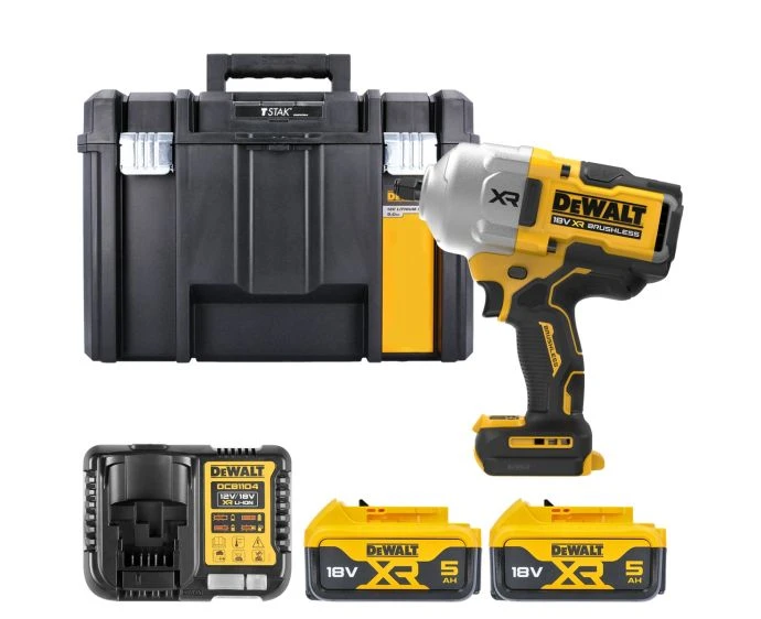 DeWalt DCF961 18v XR Brushless 1/2" High Torque Impact Wrench With 2 x 5Ah Batteries, Charger & TSTAK VI Case