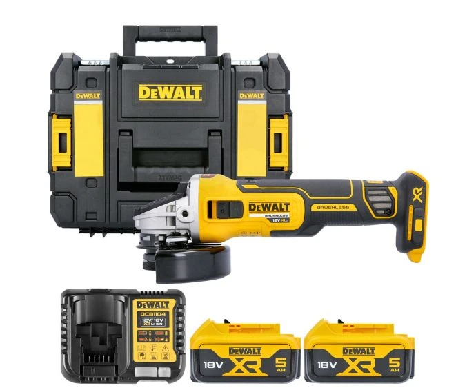 DeWalt DCG405P2 18V XR Cordless Brushless 125mm Angle Grinder With 2 x 5Ah Batteries, Charger & Carry Case