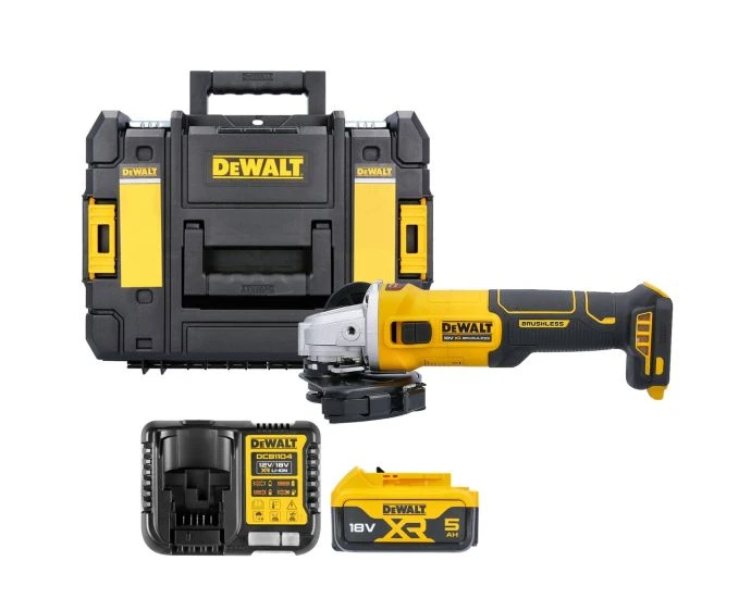 DeWalt DCG407P1T 18V XR  Cordless Brushless 125mm Angle Grinder with 1x 5Ah Battery, Charger & TSTAK II Case