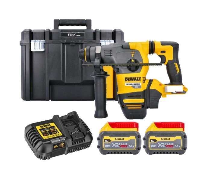 DeWalt DCH333T2 54V XR FlexVolt Brushless SDS+ Hammer Drill with 2 x 6Ah Batteries, Charger & Case