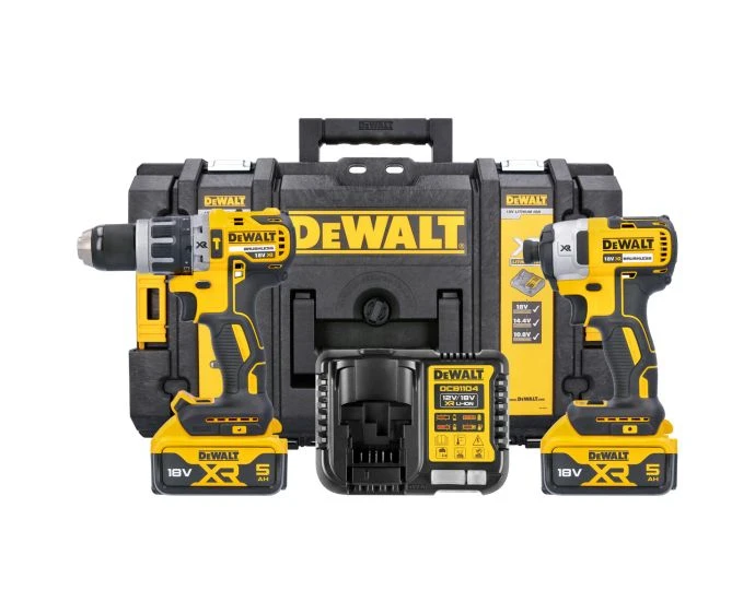 DeWalt DCK266P2 18V Brushless Combi Drill & Impact Driver Twin Pack Kit With Two 5Ah Batteries, Charger & DS150 Toughsystem Case