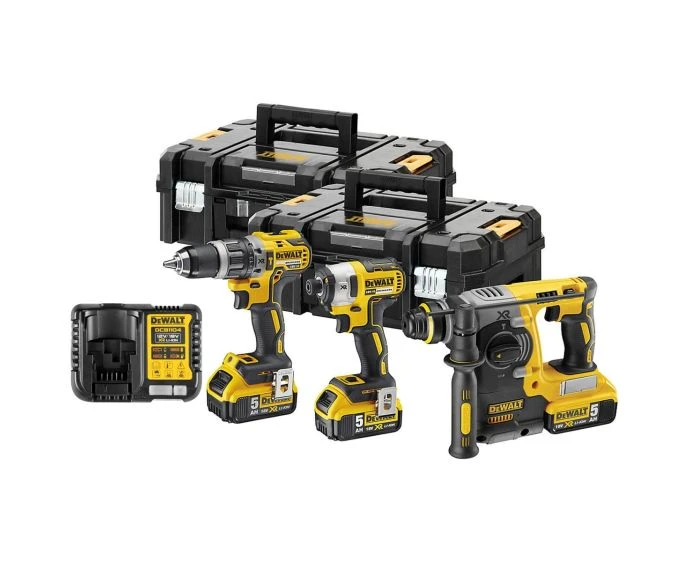 DeWalt DCK368P3T 18v Cordless Brushless 3 Piece Kit With 3 x 5.0Ah Batteries, Charger & Tool Boxes