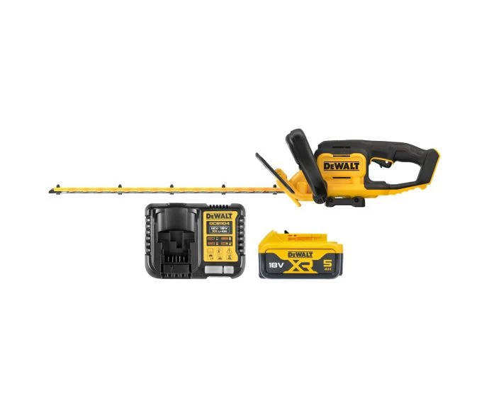 DeWalt DCMHT564P1 18V XR Cordless Hedge Trimmer With 1 x 5Ah Battery & Charger