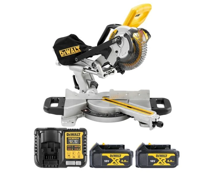 DeWalt DCS365M2 18V XR Cordless 184mm Slide Mitre Saw With 2 x 4.0Ah Batteries & Charger
