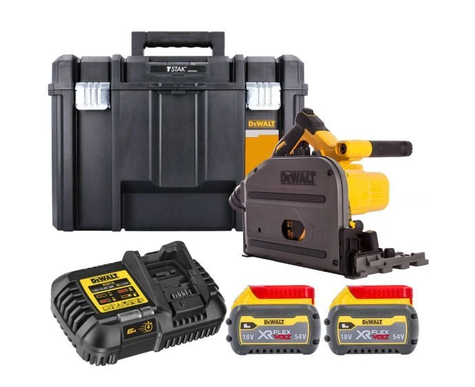 Dewalt DCS520T2 54V XR Cordless Brushless Flexvolt 165mm Plunge Saw With 2 x 6.0Ah Batteries, Charger & TSTAK Carry Case
