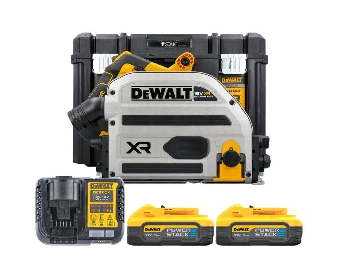 DeWalt DCS525H2T-GB 18V XR Cordless Brushless Plunge Saw With 2x 5Ah Powerstack Batteries & Charger & Case