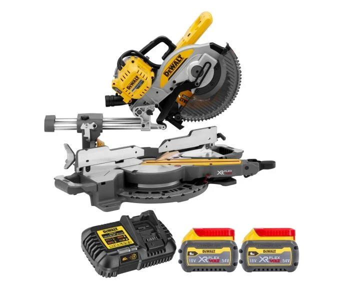 Dewalt DCS727T2 54V XR Cordless Brushless 250mm Flexvolt Double Bevel Slide Mitre Saw With 2 x 6.0Ah Batteries & Charger