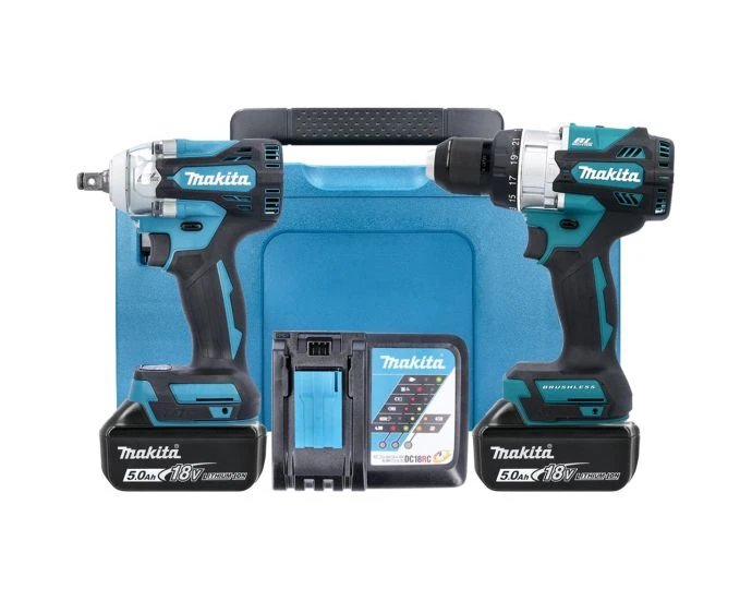 Makita DLX2590TJ 18V LXT Cordless Brushless Combi Drill & Impact Wrench Twin Pack With 2 x 5Ah Batteries, Charger & Case