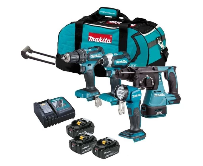 Makita DLX4138TX1 18V LXT Cordless Brushless 4 Piece Tool Kit With 3 x 5.0Ah Batteries, Charger & Carry Bag