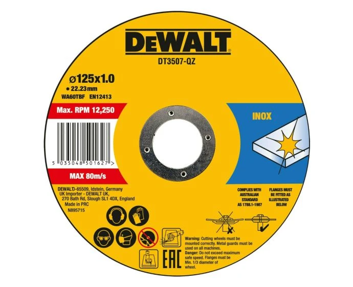 DeWalt DT3507-QZ INOX Thin Metal Cutting Discs 125mm x 1.0mm x 22.23mm (10 Pieces)
