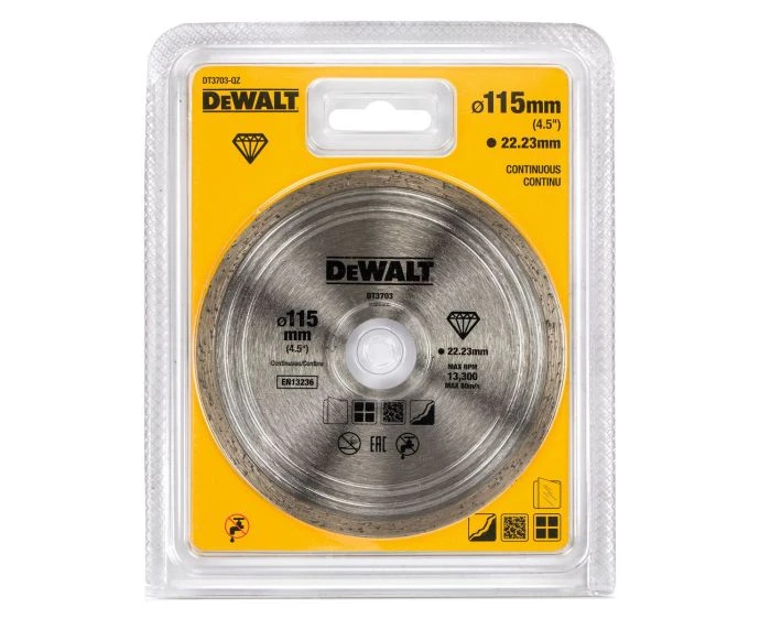 DeWalt DT3703-QZ 115mm x 22.23mm Continuous Rim Diamond Cutting Disc