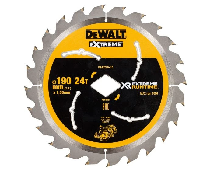 DeWalt DT40270-QZ XR FLEXVOLT Extreme Runtime 190mm x Diamond Bore x 24T Circular Saw Blade