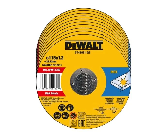 DeWalt DT43921-QZ 115 x 1.2mm Thin Cut Cutting Discs - 10 Pieces