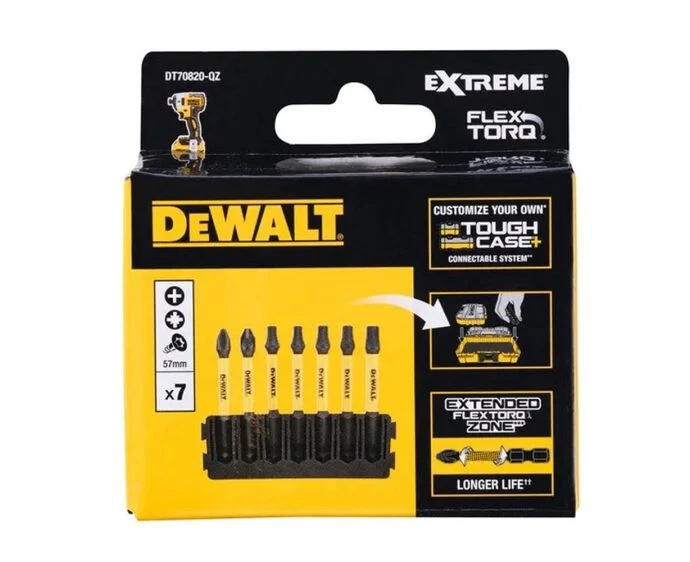 DeWalt DT70820-QZ 7 Piece FLEXTORQ TOUGHCASE 57mm PH PZ TX Mix Bar Set