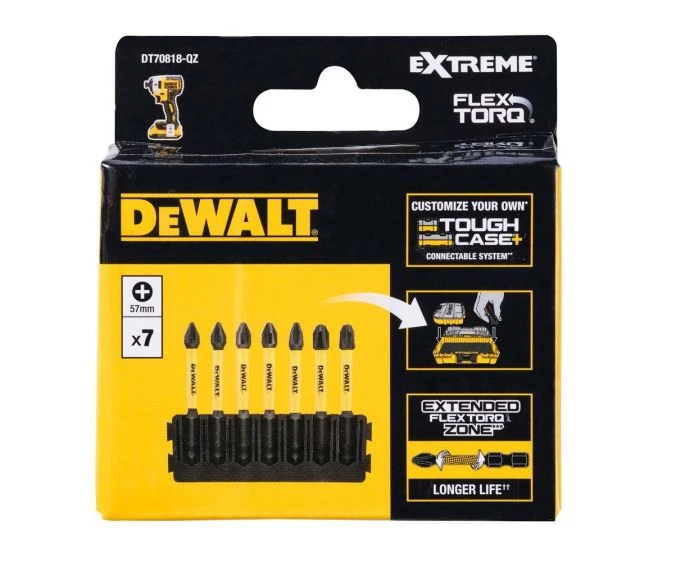 DeWalt DT70821-QZ 7 Piece Extreme FLEXTORQ PZ2 TOUGHCASE 57mm Screwdriver Bit Bar Set