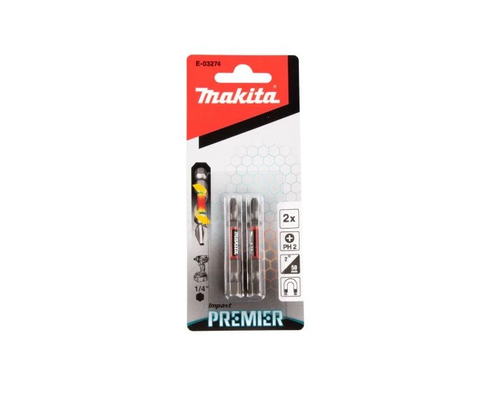 Makita E-03274 Impact Premier Double Ended PH2 Bit 50mm - 2 Pieces