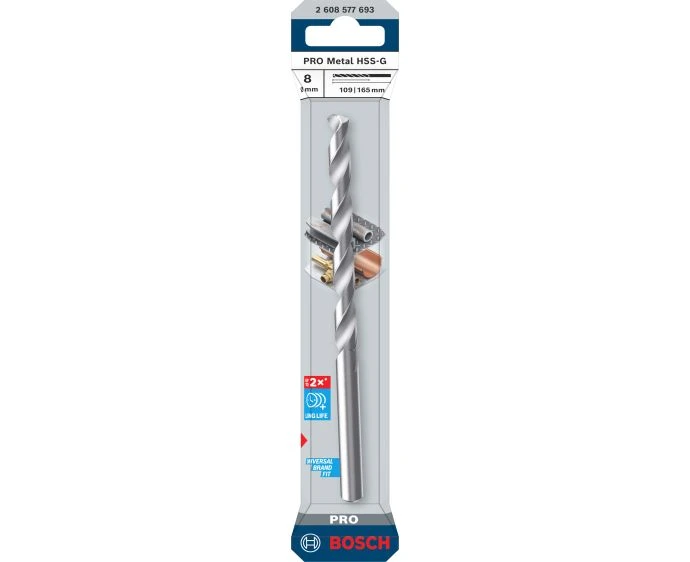 Bosch PRO Metal HSS-G Twist Drill Bit, 8x109x165 mm | 2608577693 | UK ...