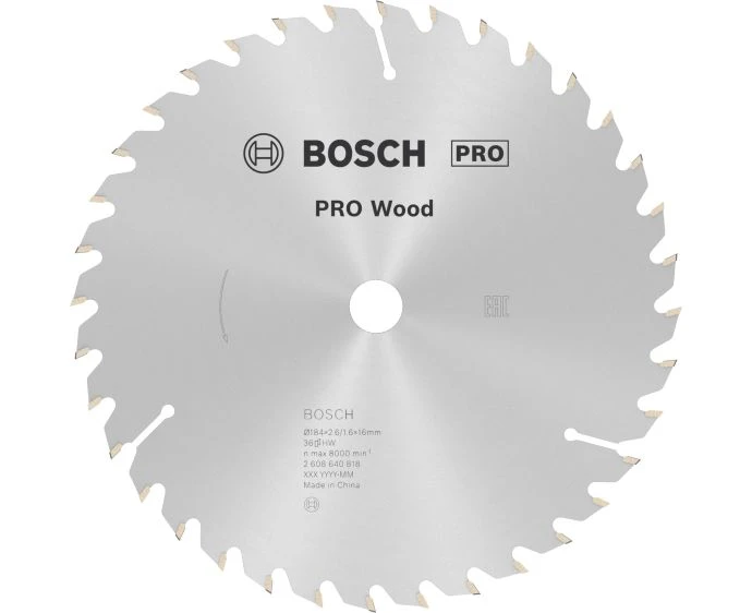 Bosch PRO Wood Circular Saw Blade, 184 x 2.6 x 16 mm, T36 | 2608640818